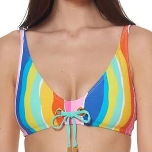 Bleu Rod Beattie Blue and Yellow Bikini Top with Plunging Neckline Size 10